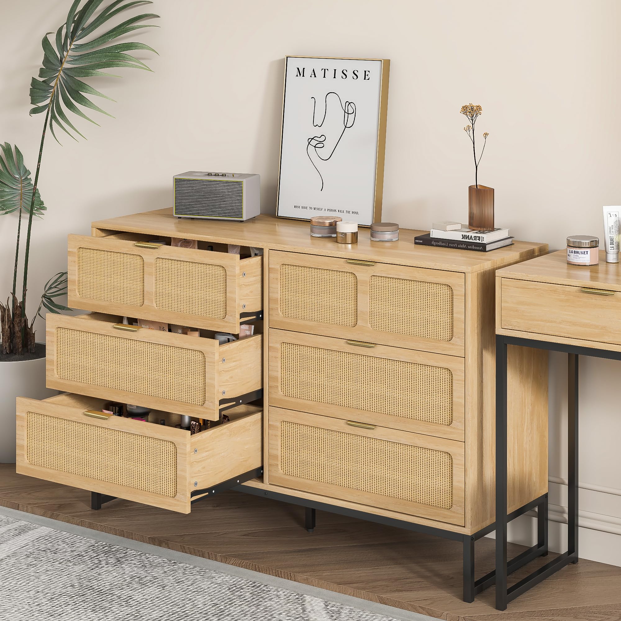 6 Drawer Rattan Dresser