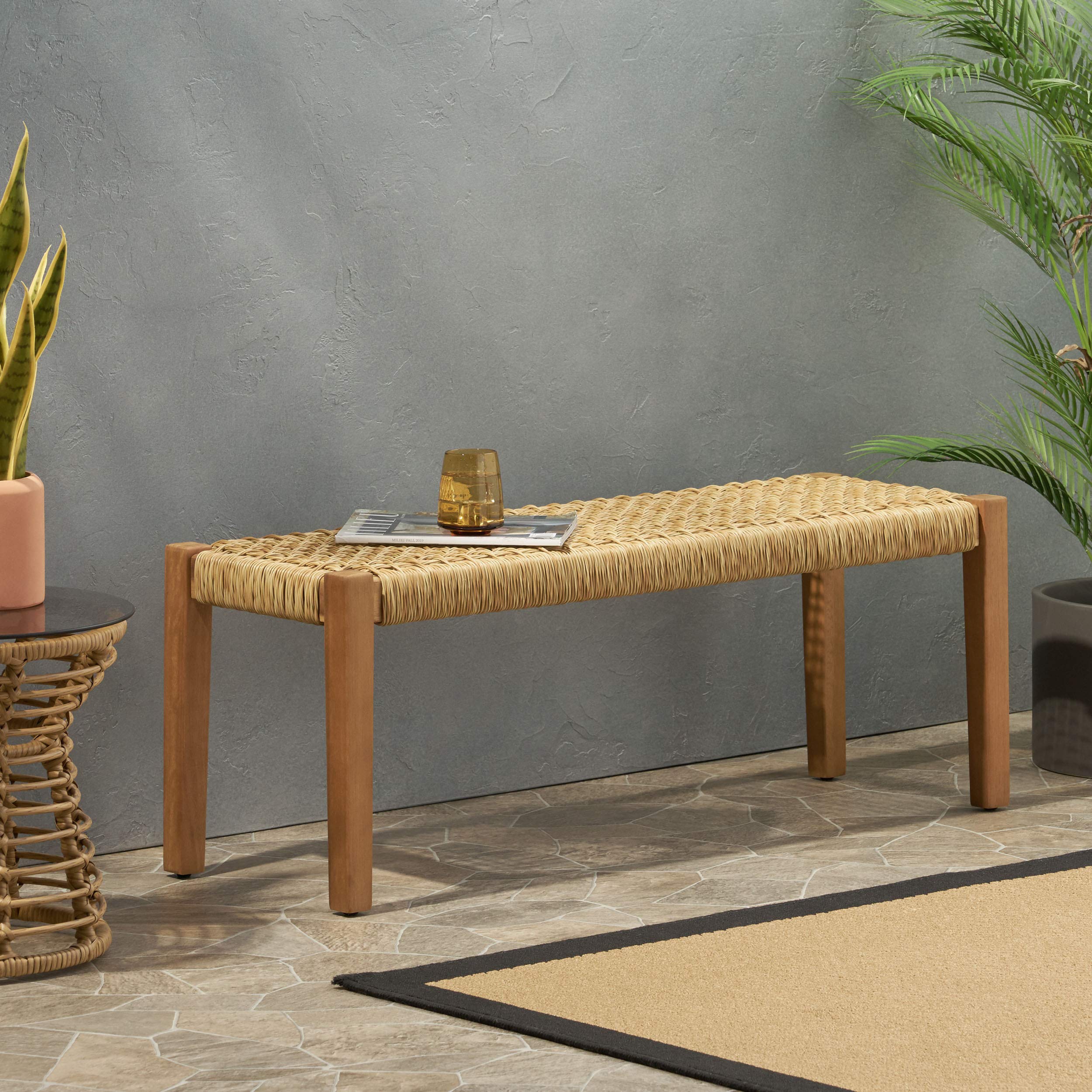 Isaac Outdoor Industrial Acacia Wood Bench