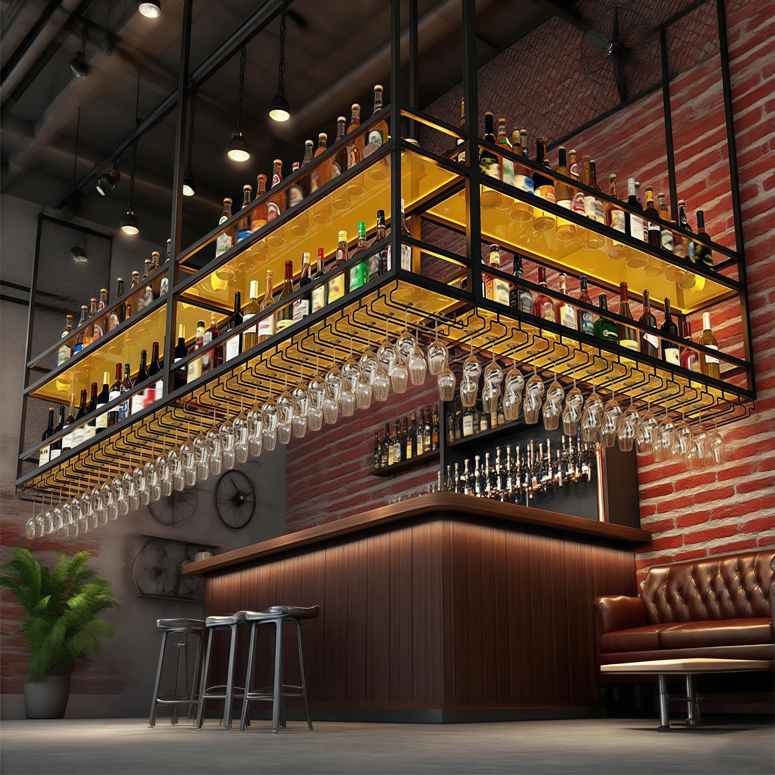 Ceiling Wine Glass Rack with LED Light