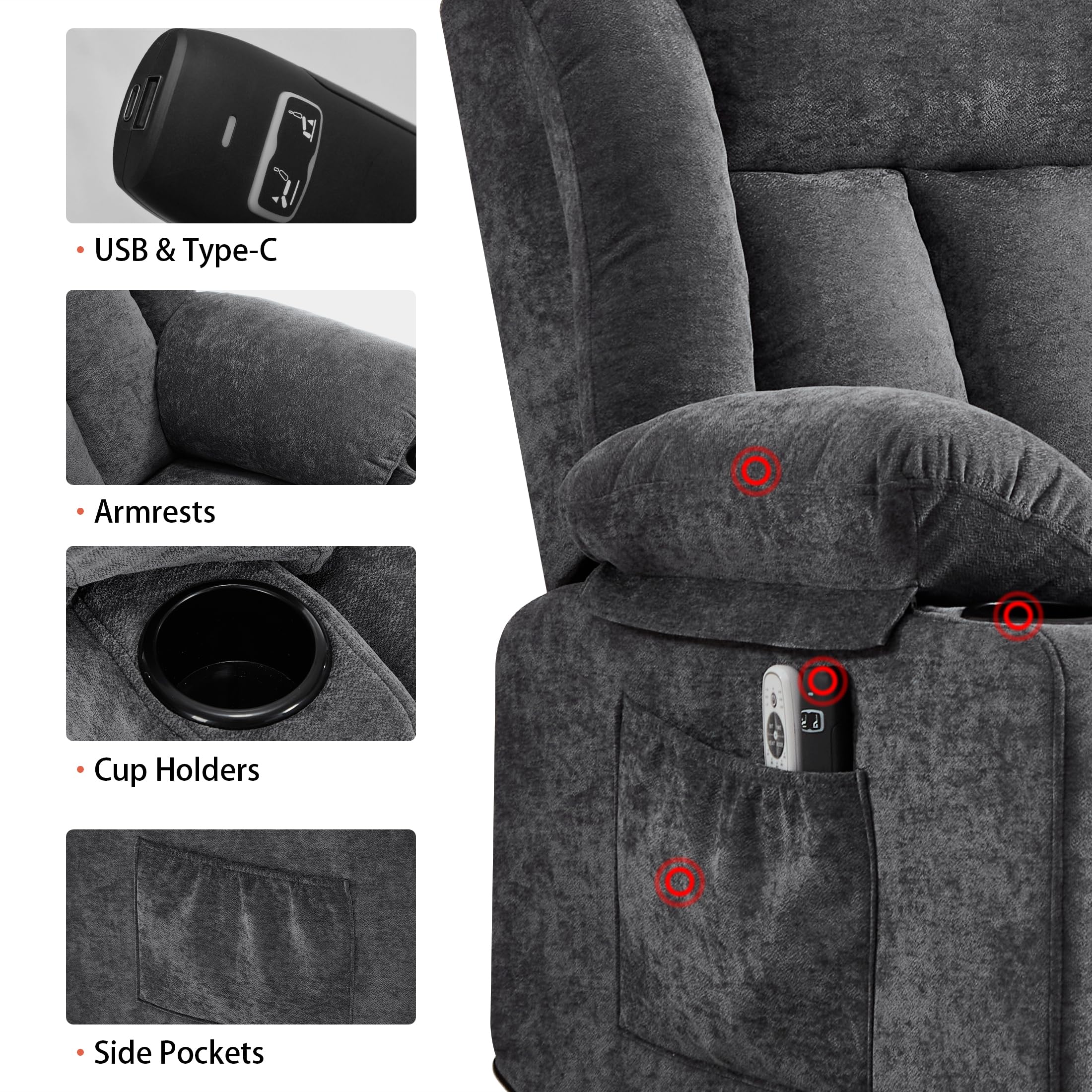 Power Lift Recliner Chair with Massage and Heat