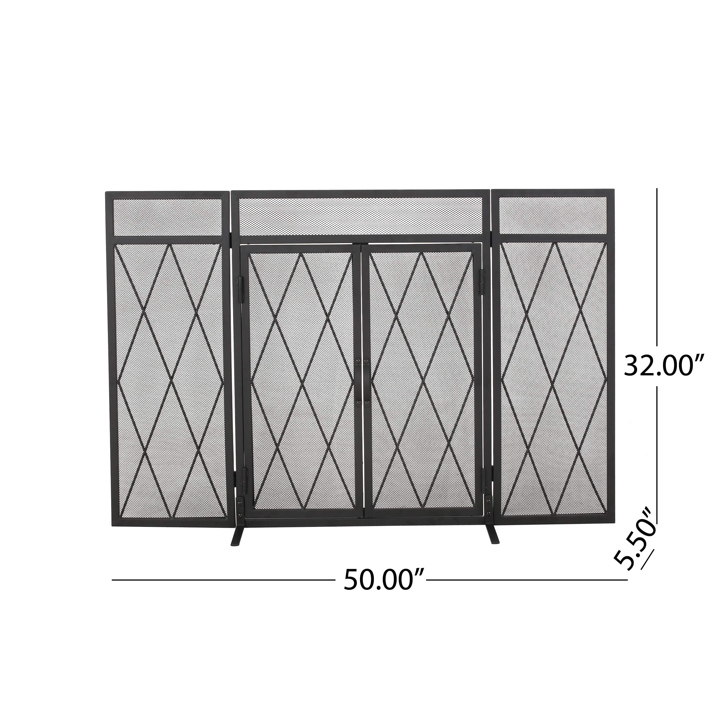 Modern Iron Folding Fireplace Screen with Door