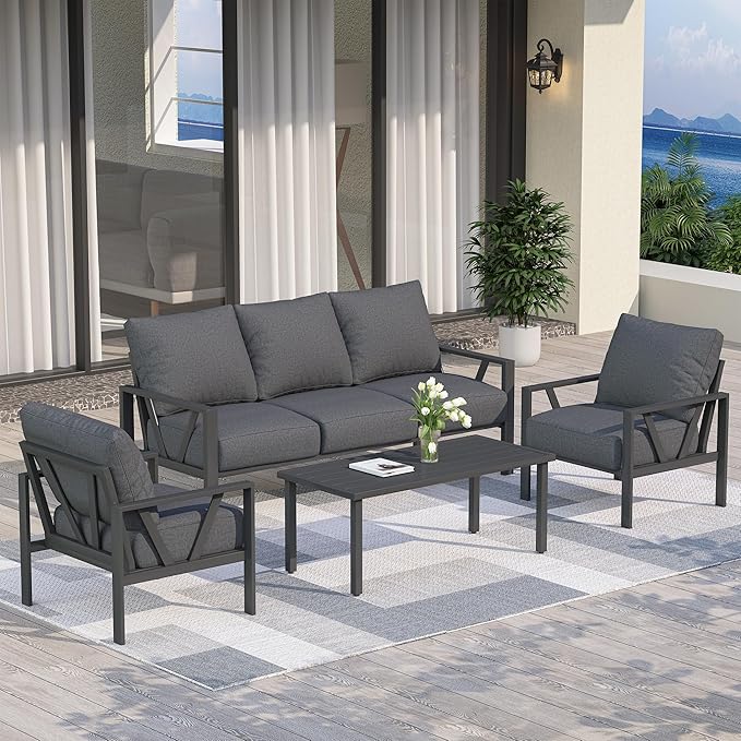 4-Piece Metal Patio Conversation Set with Coffee Table