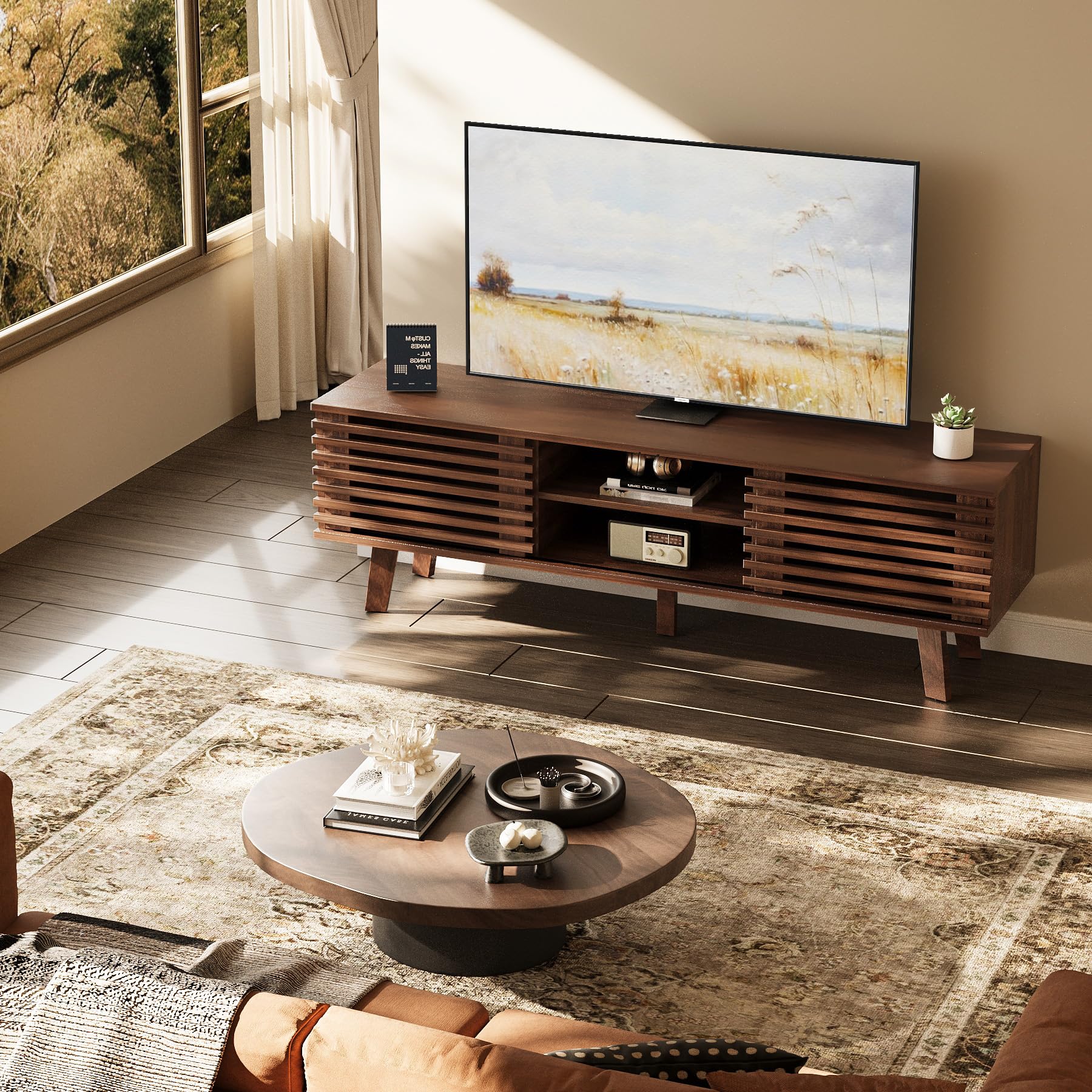 Mid-Century Modern TV Stand with Storage Cabinet