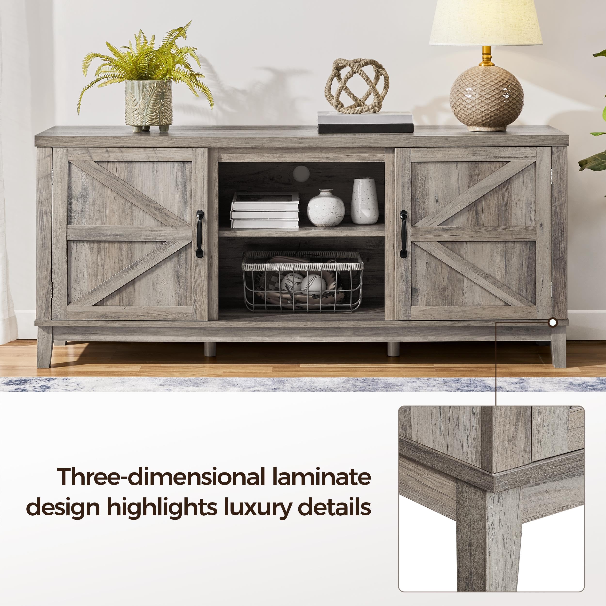 Farmhouse TV Console Table with Double Barn Doors