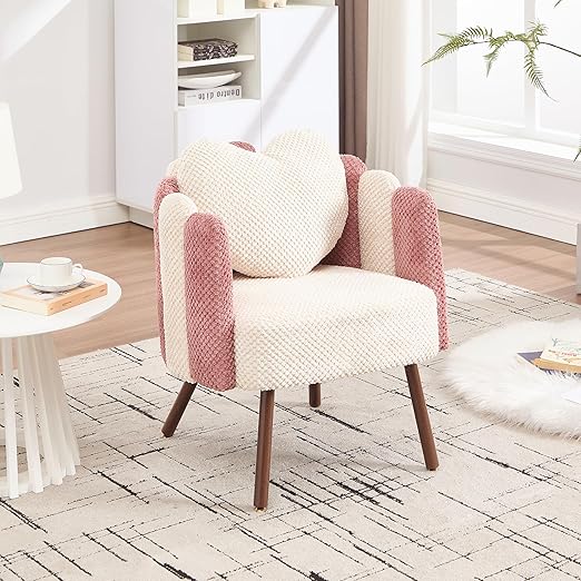 Pink Velvet Petal Accent Chair with Wood Legs