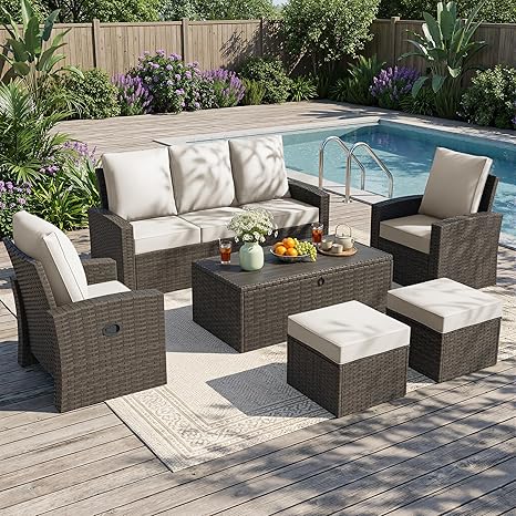 6-Piece Outdoor Patio Furniture Set with Reclining Chairs