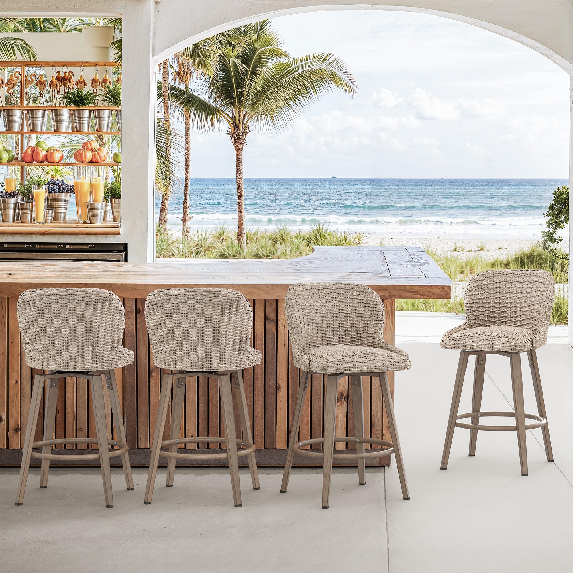 Outdoor Swivel Bar Stools Set of 4 - 27" Counter Height