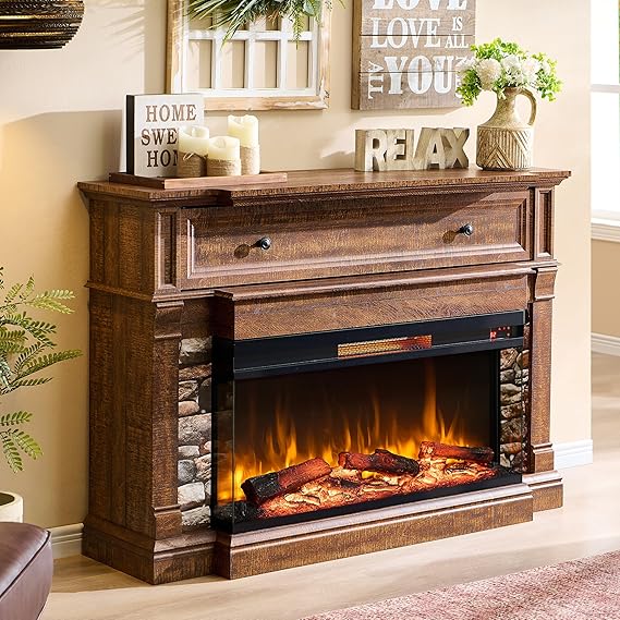 52" Electric Fireplace TV Stand with 36" 3-Side Glass Insert