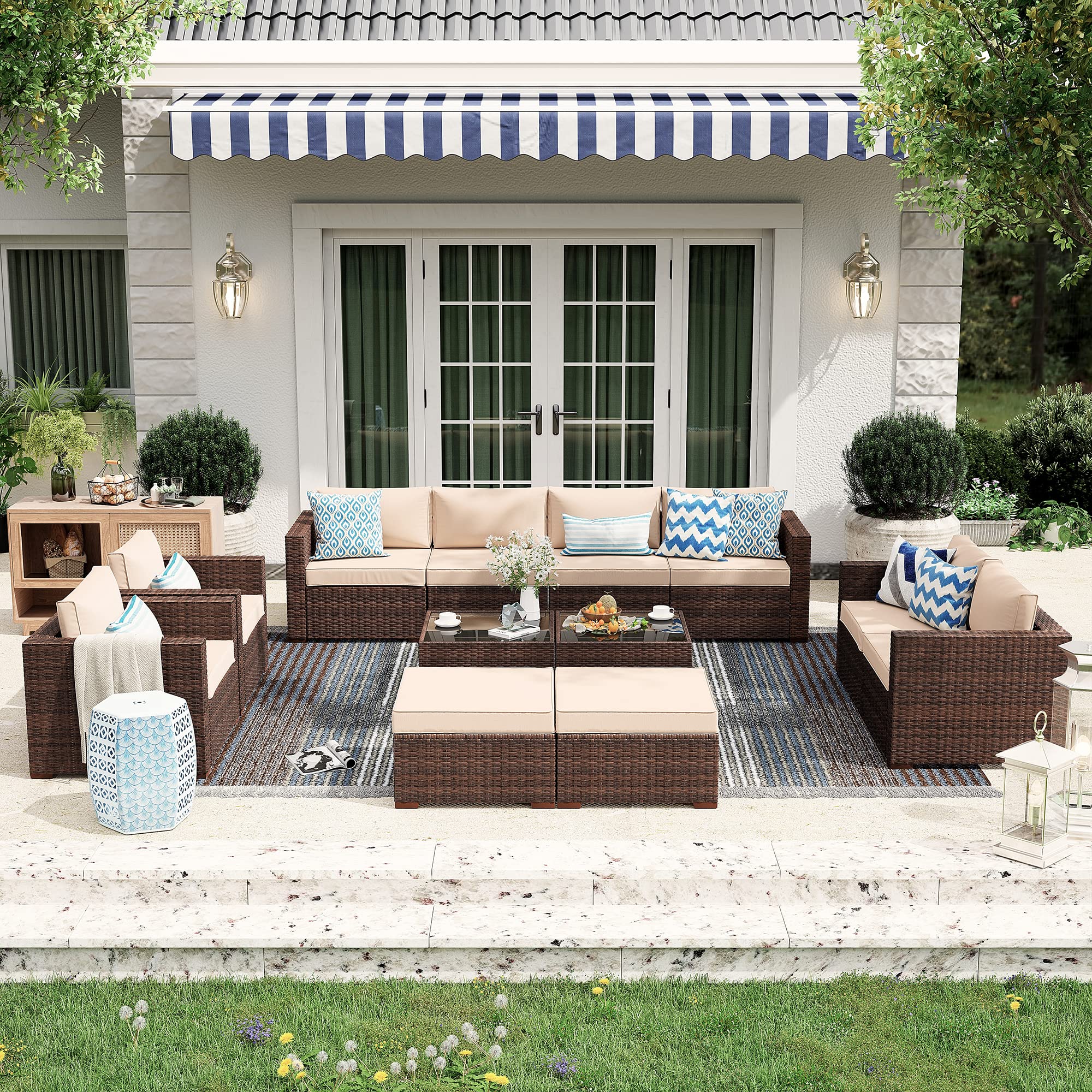Outdoor Wicker Loveseat 2-Piece Sectional Corner Sofa Set