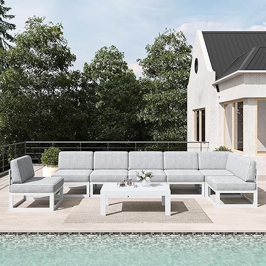 9-Piece Modern Aluminum Patio Sectional Set with Coffee Table
