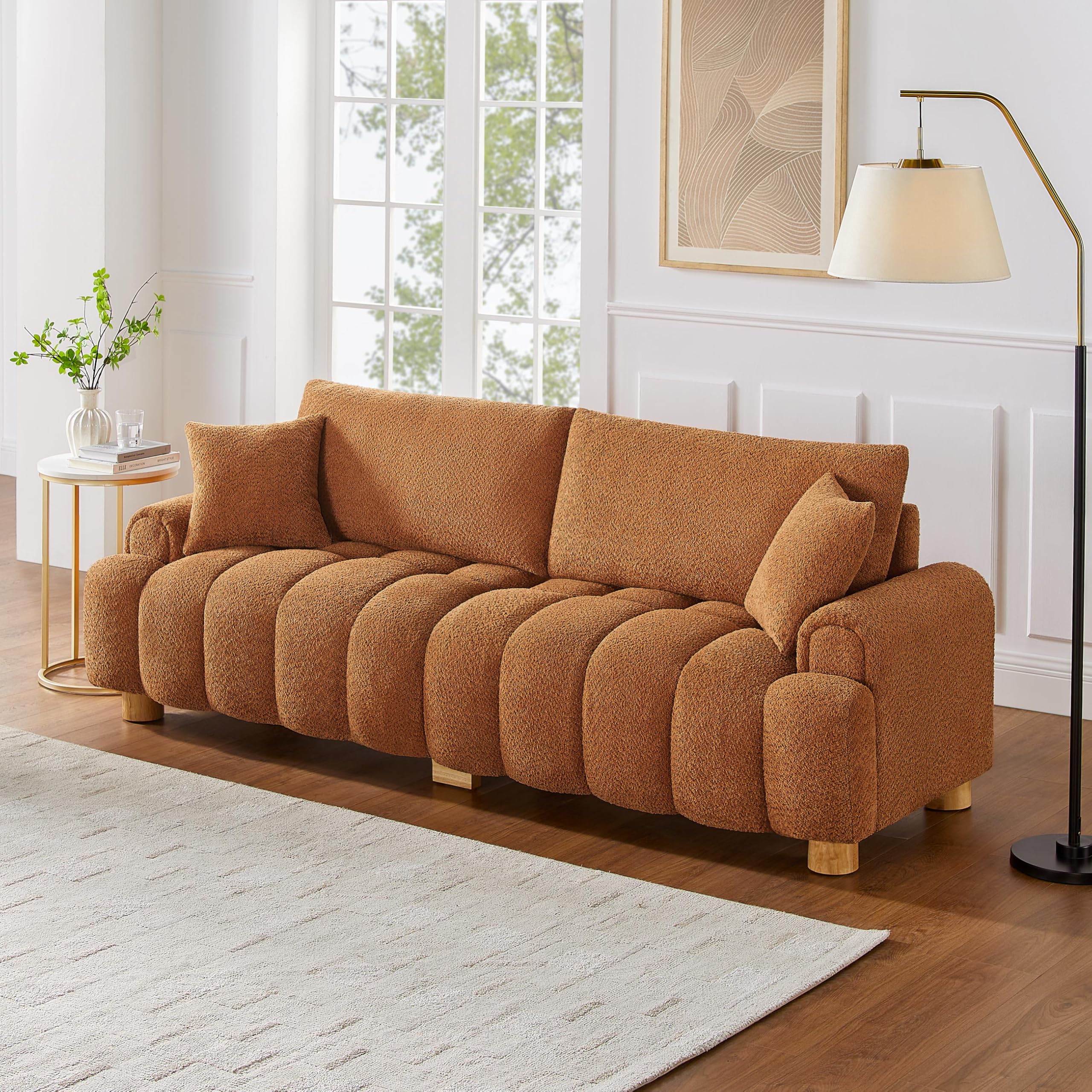 91" Boucle Sofa Couch with Pillows