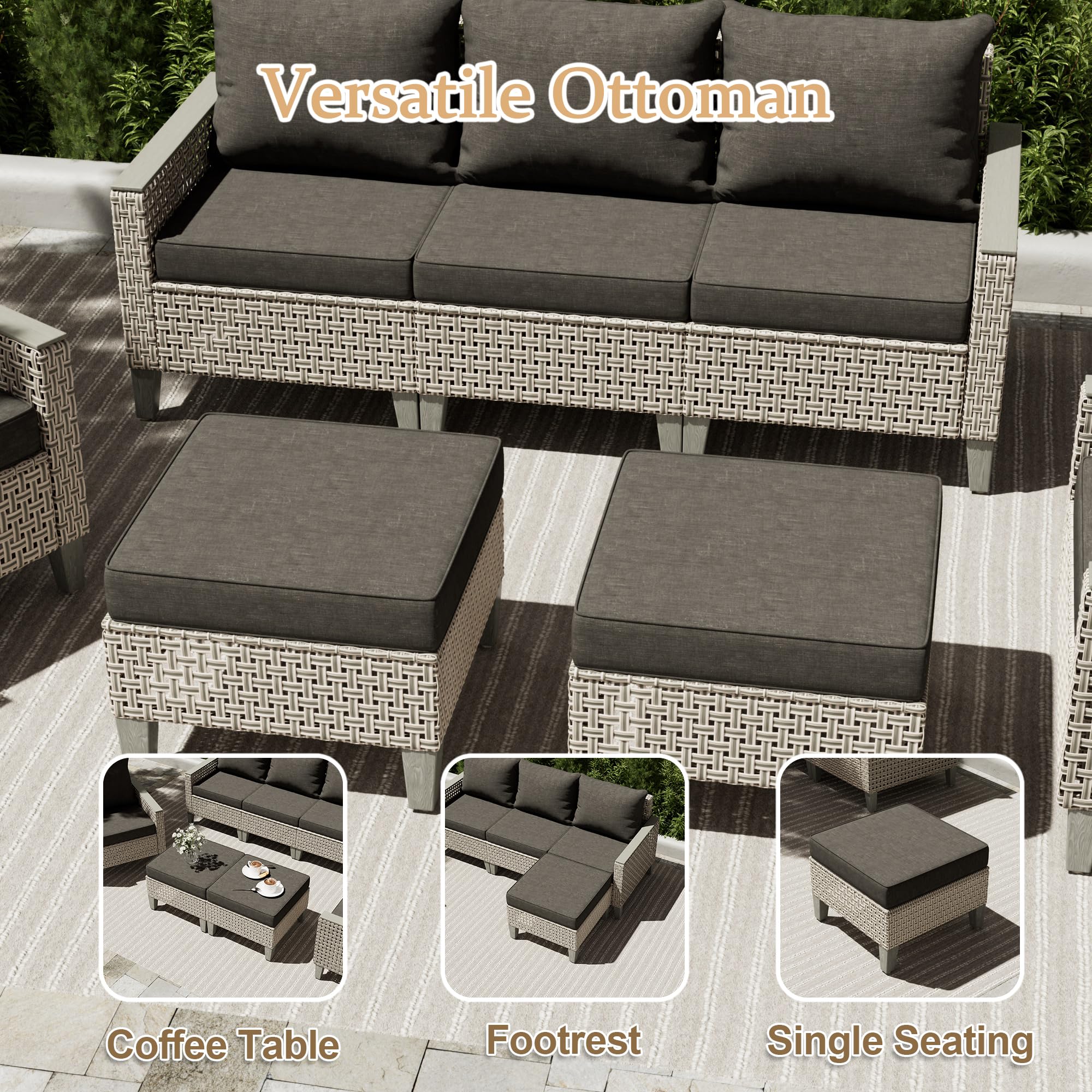 7-Piece Modular Patio Sectional Sofa Set with Ottomans
