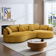 KEIKI 125" Luxury Curved Boucle Sectional Sofa with Right Chaise, Upholstered Modern Style Oversized 5-Seater Couch with Thickened Seat Cushions, Easy Assembly, for Apartment, Living Room, Yellow
