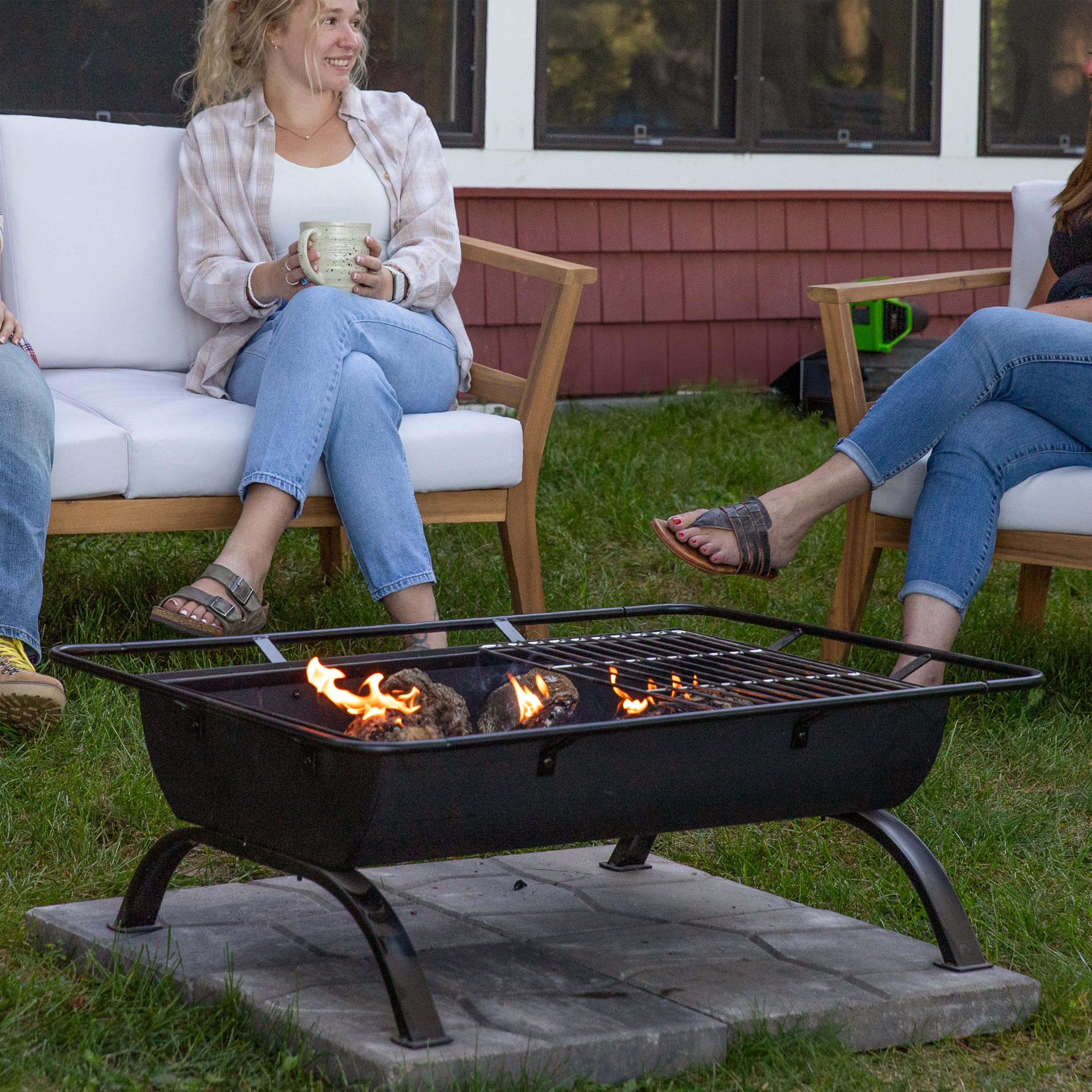 Rectangular Steel Fire Pit with Cooking Grate