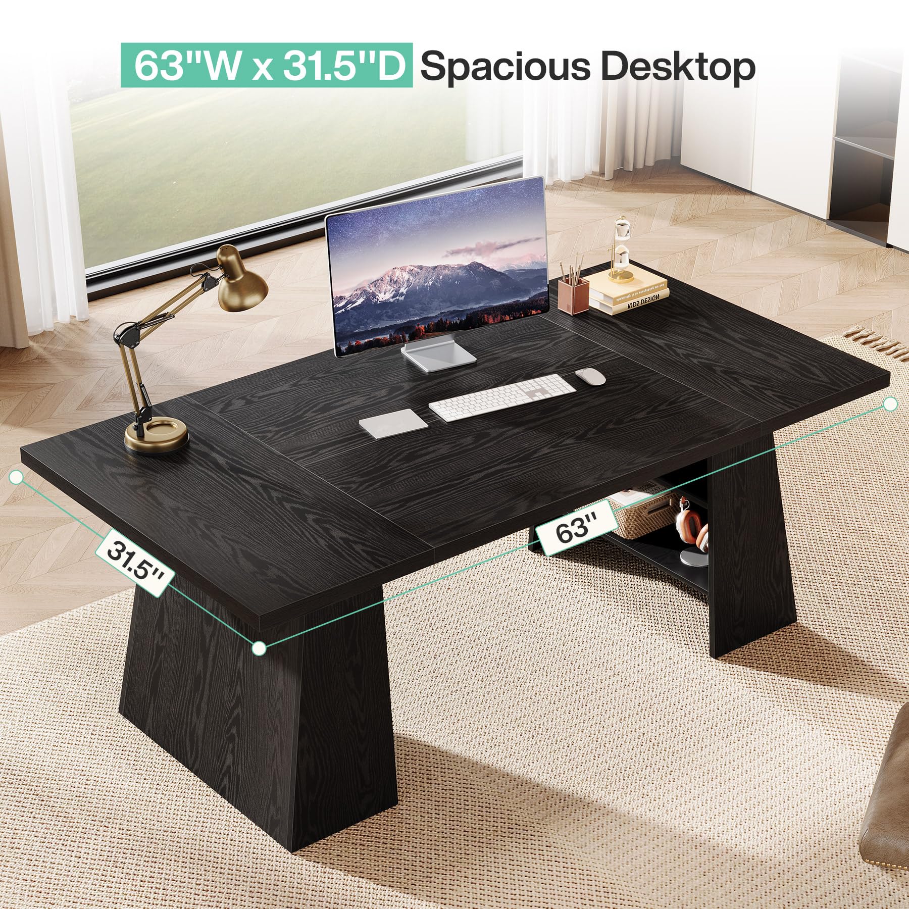63-Inch Executive Desk with Double Pedestal Storage