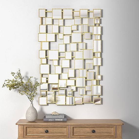 Gold Decorative Wall Mirror - 23x51 Inch Pebble Design Metal Frame