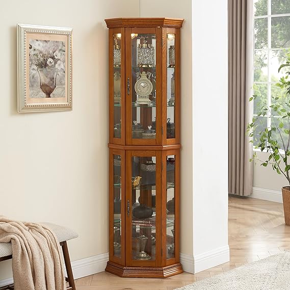 Lighted Glass Curio Cabinet with Adjustable Shelves