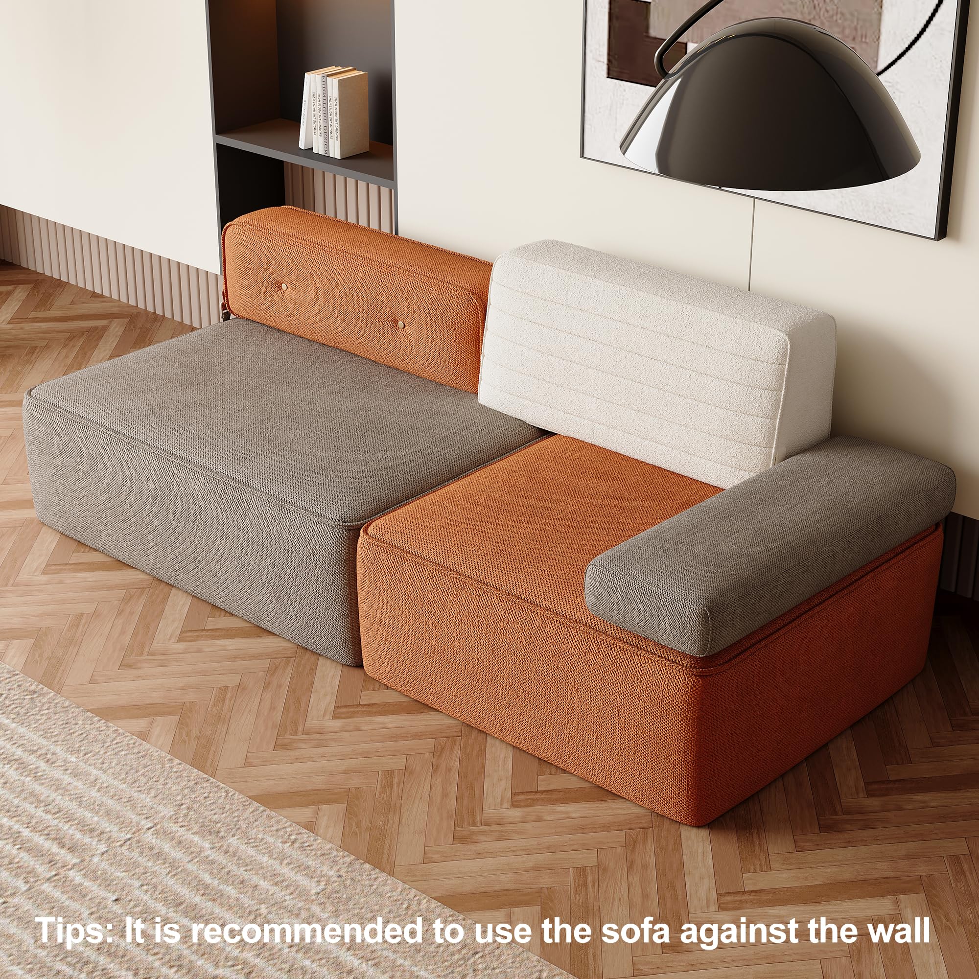 79.9" Modular Sofa Couch 3-Seater Sectional with Detachable Backrest