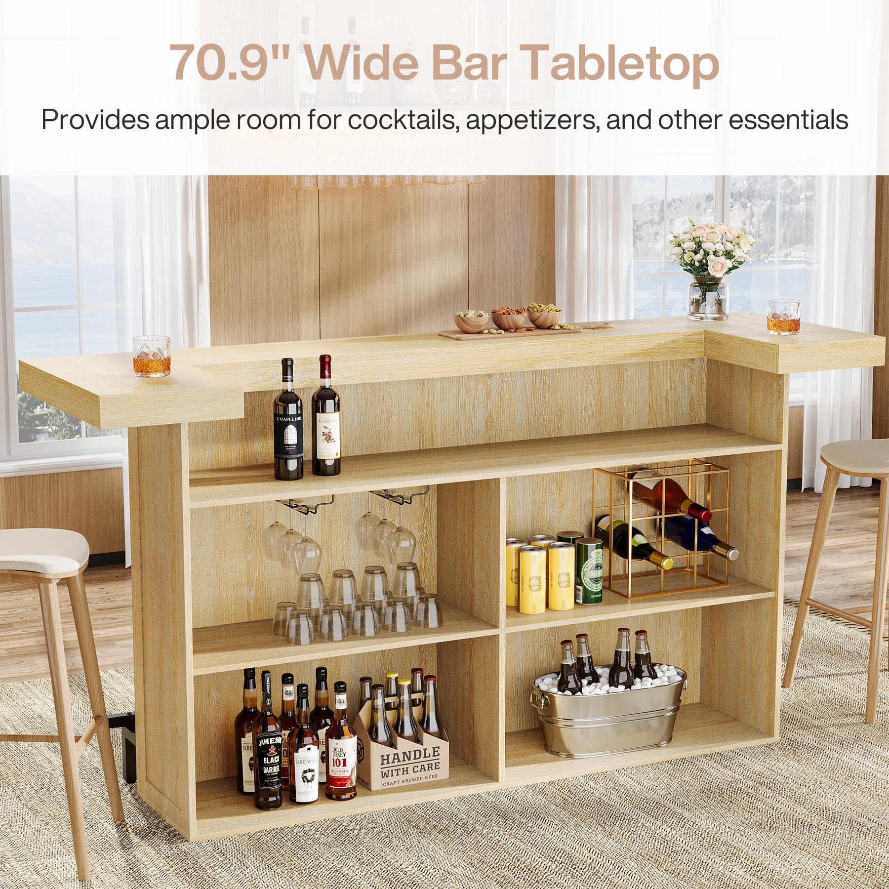 4-Tier Bar Table with Storage and Wine Glass Holder