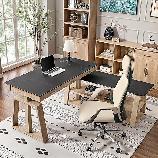 Leather Standing Desk 60 Inch with Drawers