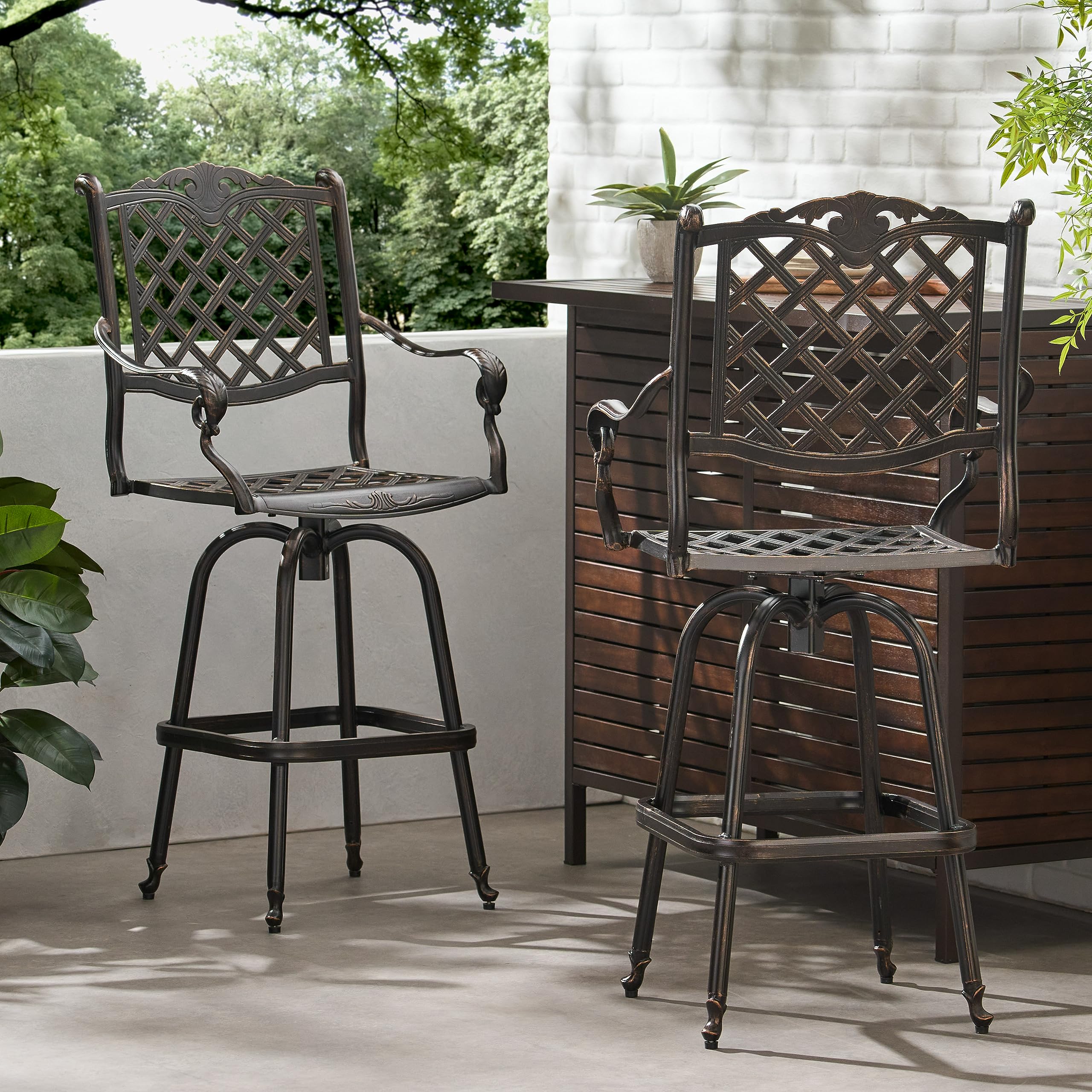 Outdoor Cast Aluminum Bar Stools Set of 2