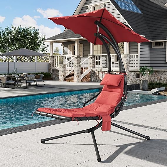 Hanging Chaise Lounge Swing Chair with Umbrella