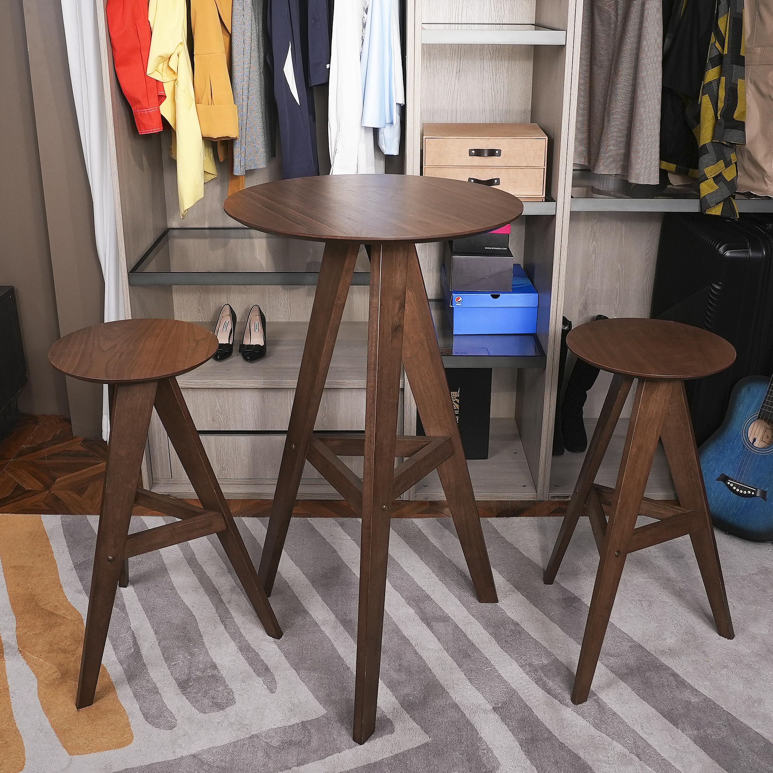 Round Walnut Bar Table