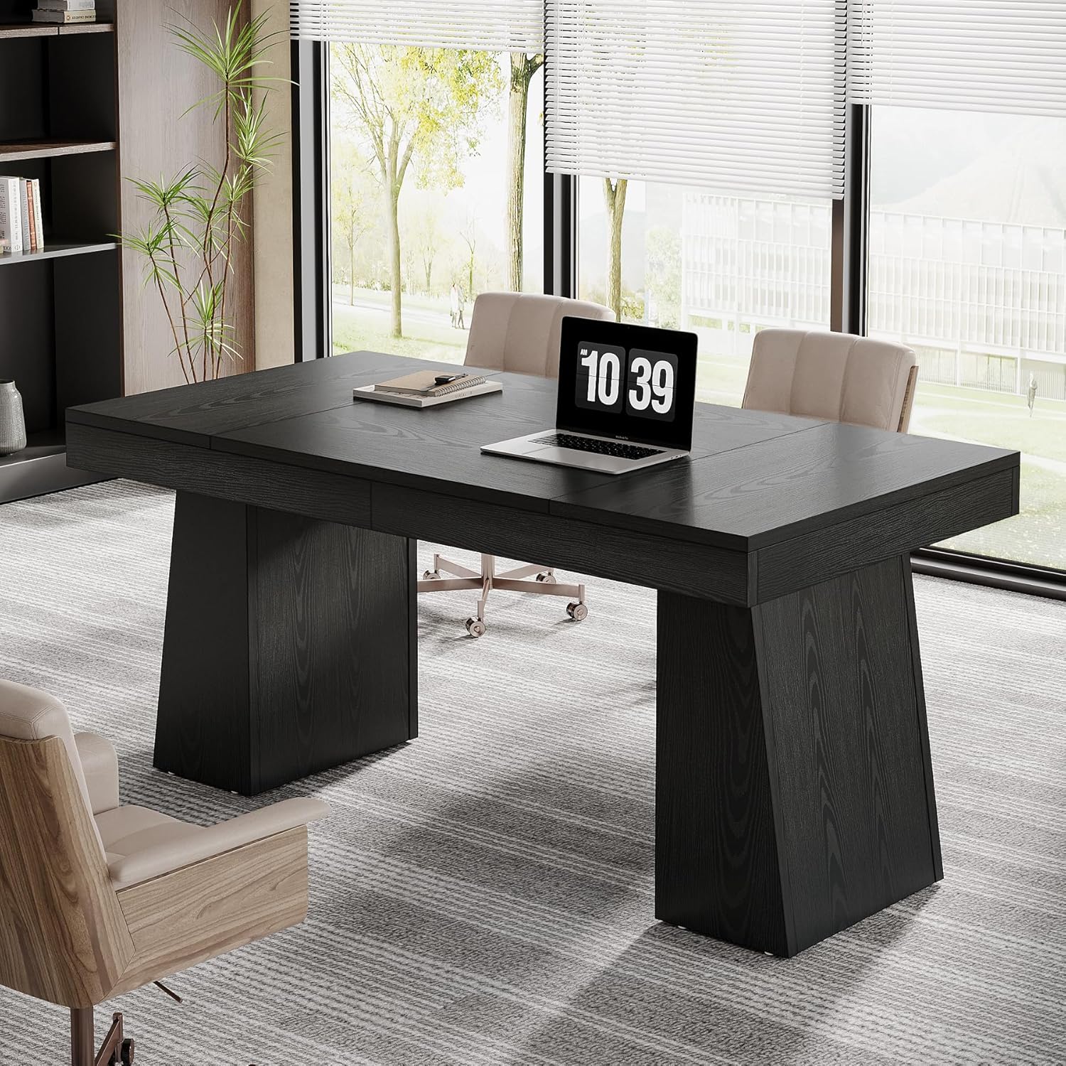 55-Inch Executive Desk Mid-Century Modern Wood Computer Table