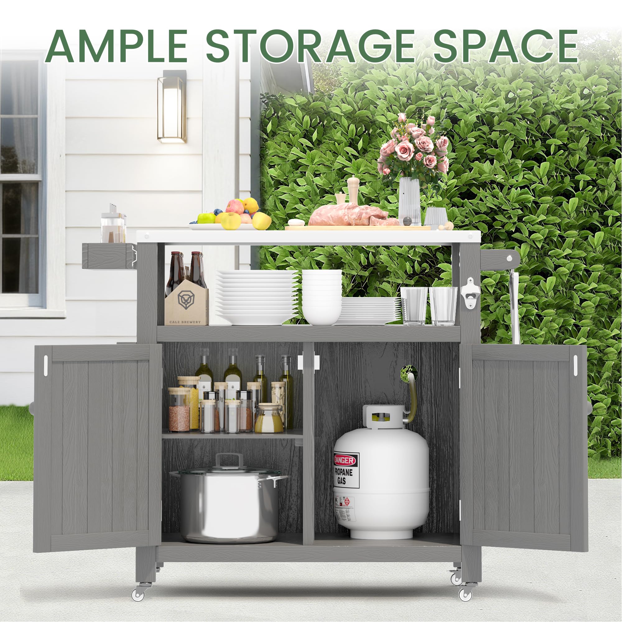 Weatherproof Outdoor Kitchen Island with Stainless Steel Top