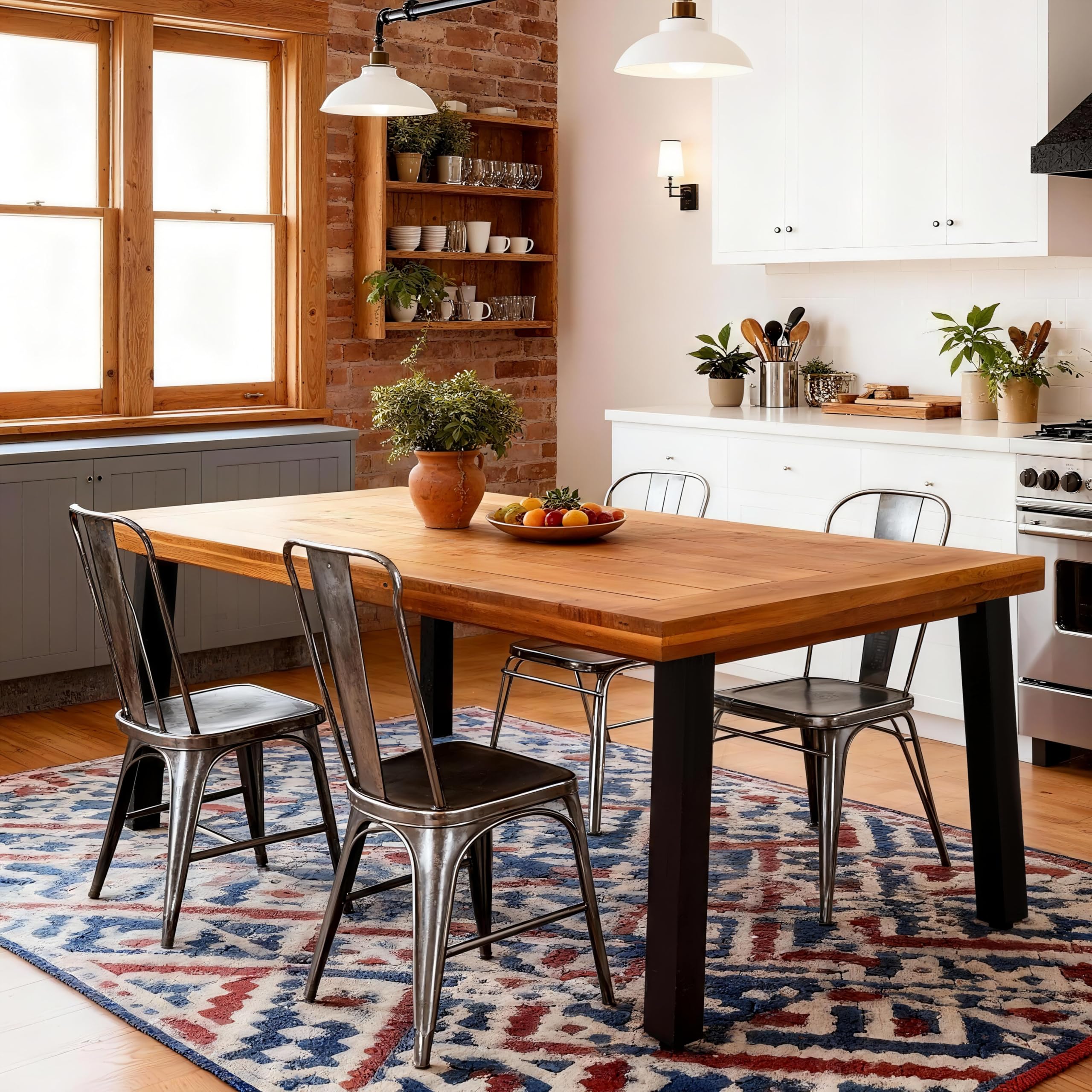 Acacia Wood Dining Table 6-Person Indoor Outdoor with Iron Legs