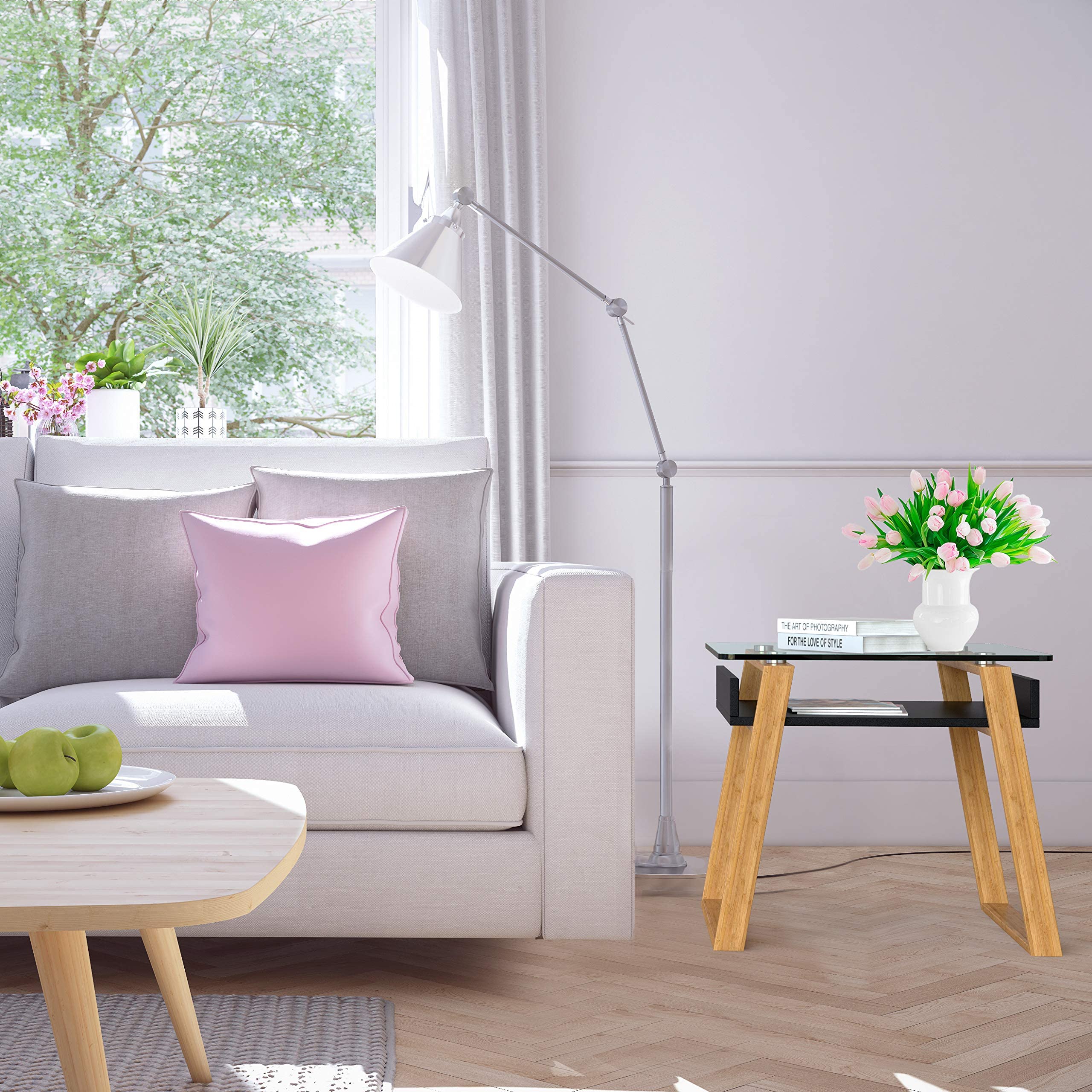 Pablo Glass Top Coffee Table with Bamboo Legs