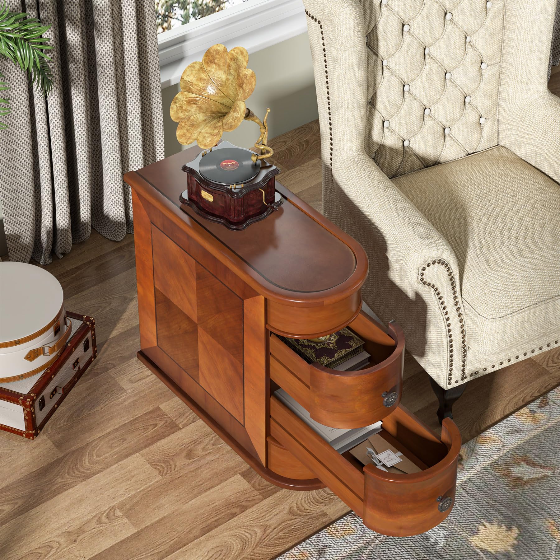 2-Drawer Wood End Table with Arc Design
