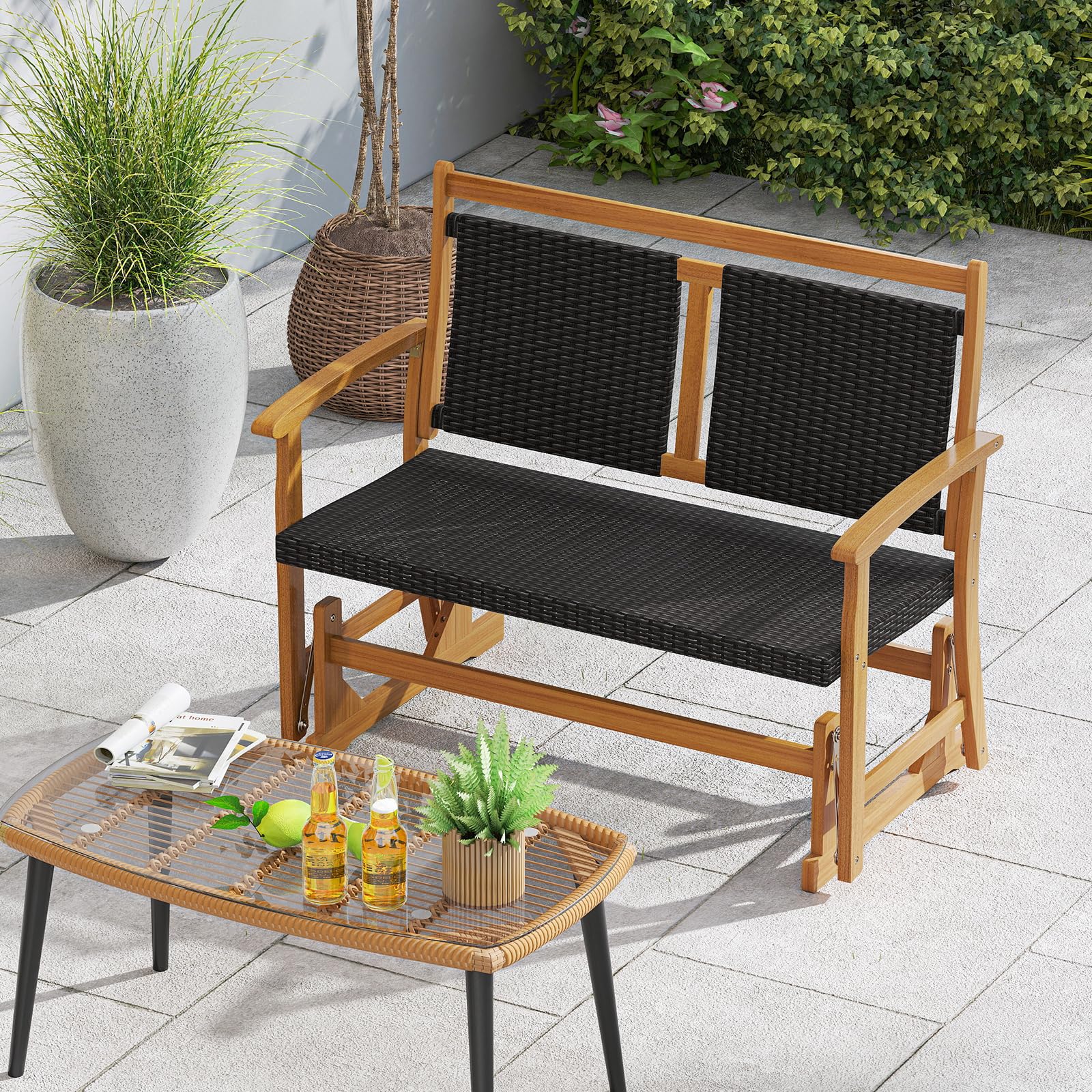 2-Person Wooden Outdoor Glider Bench