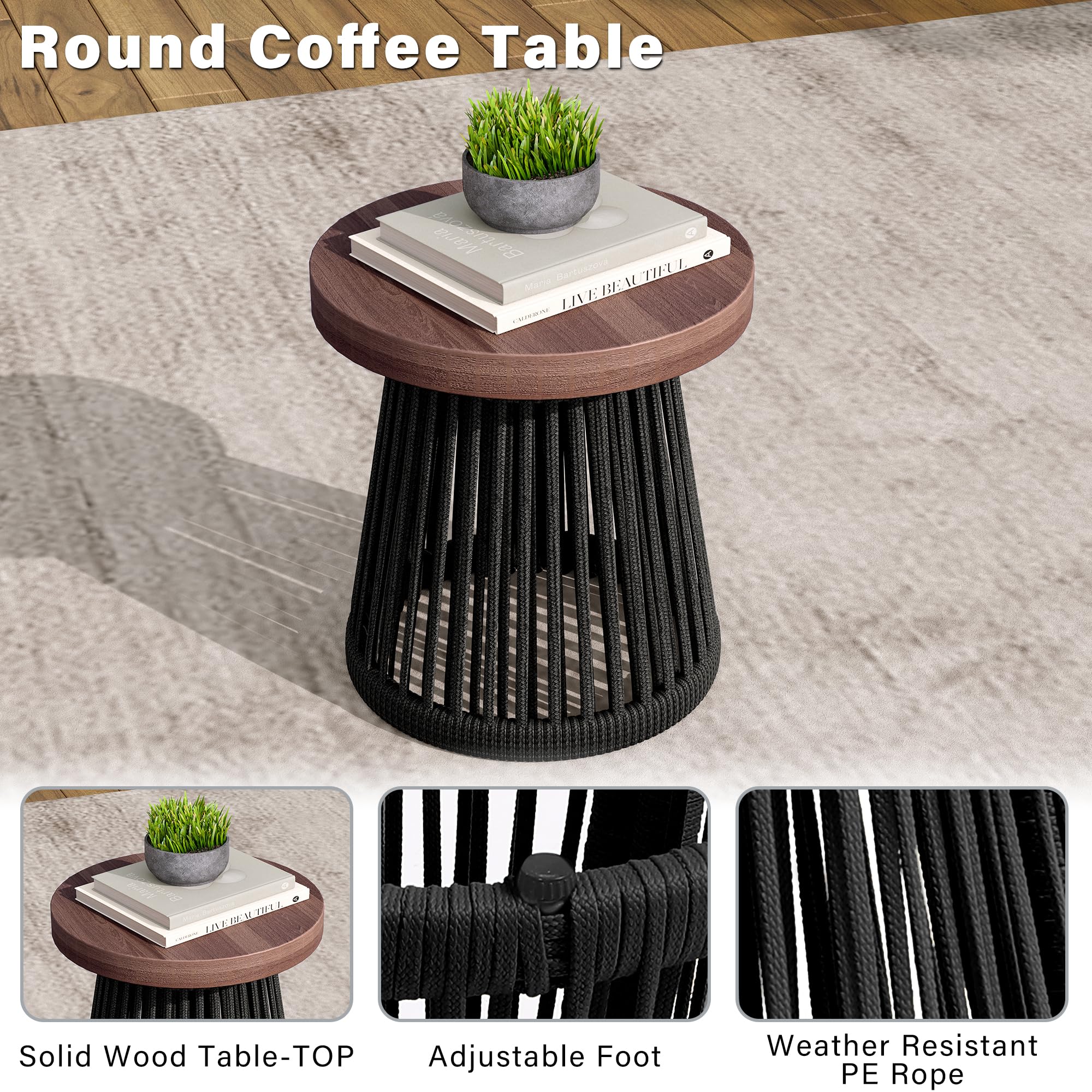 3-Piece Patio Swivel Bistro Set with Coffee Table