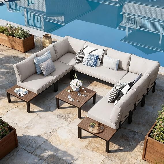 7 Piece Outdoor Patio Furniture Set Metal Sectional Sofa with Cushions