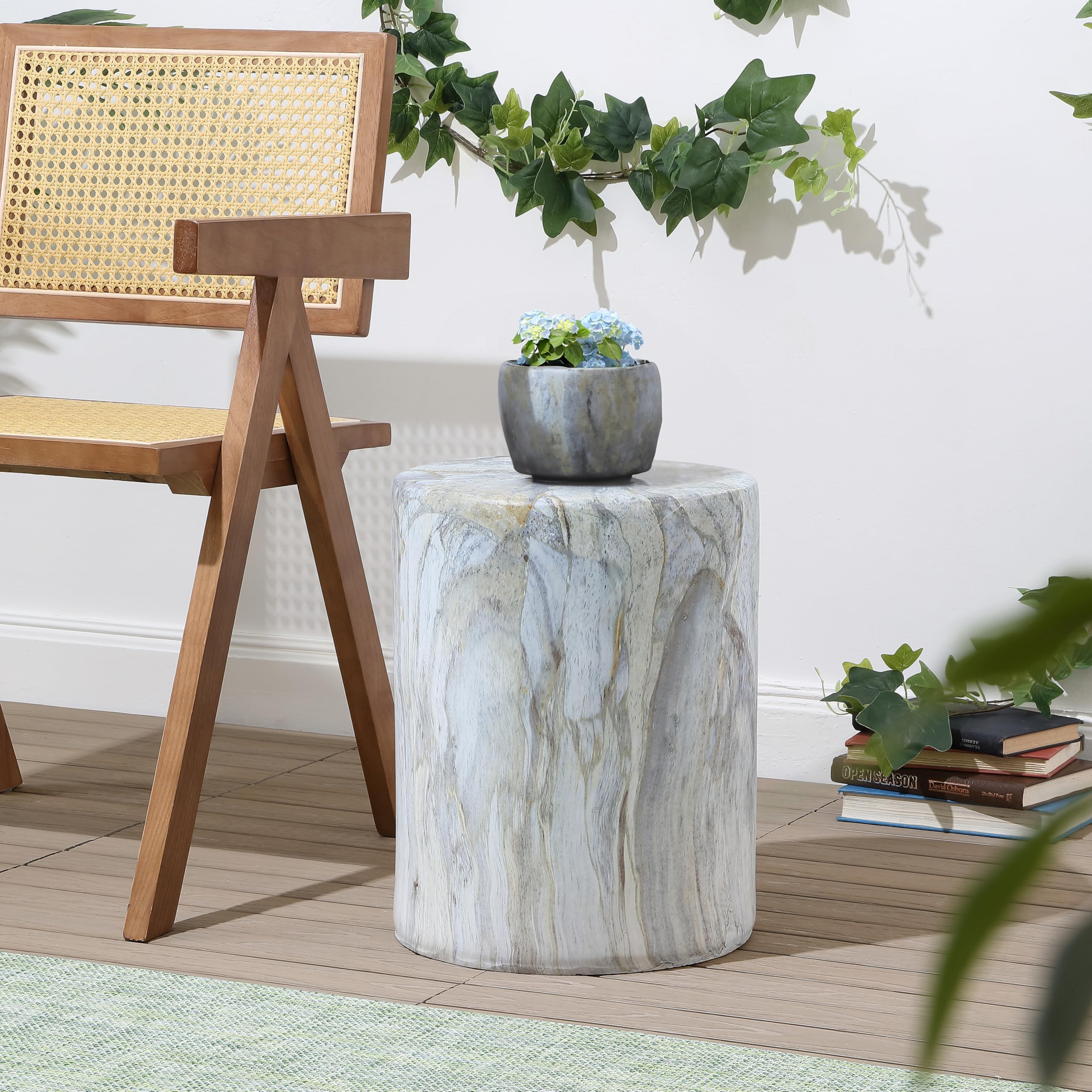 16" Faux Marble Column Accent Table