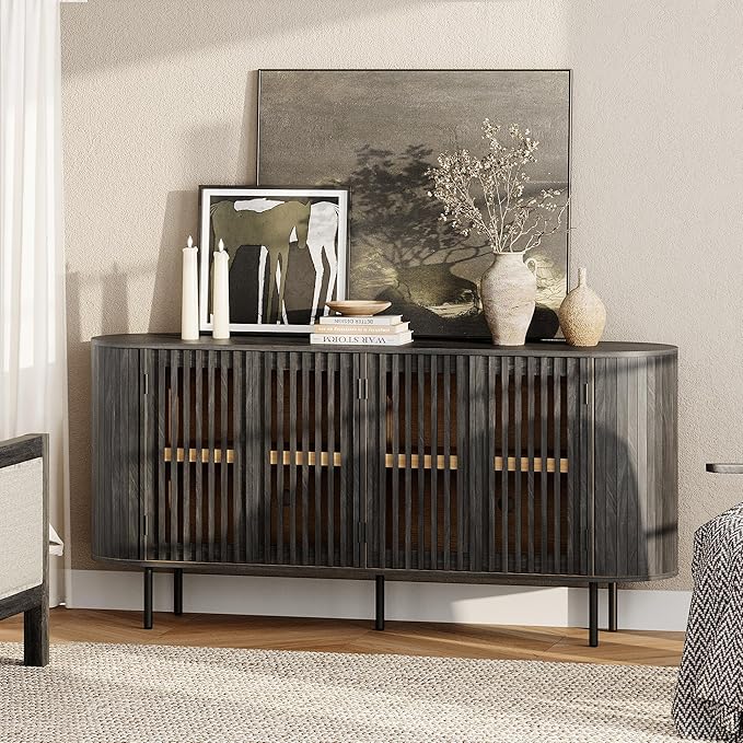 Fluted Sideboard Buffet Cabinet with 4 Doors
