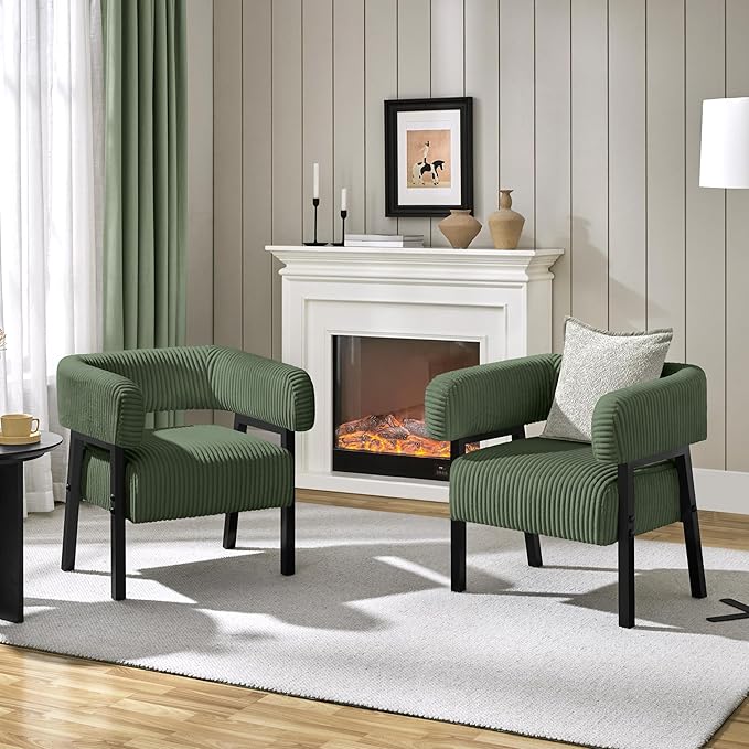 Corduroy Barrel Accent Chair Set of 2