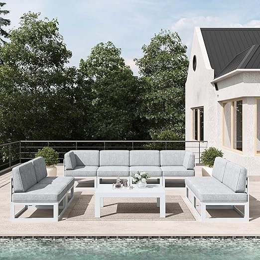 9-Piece Modern Aluminum Patio Sectional Set with Coffee Table