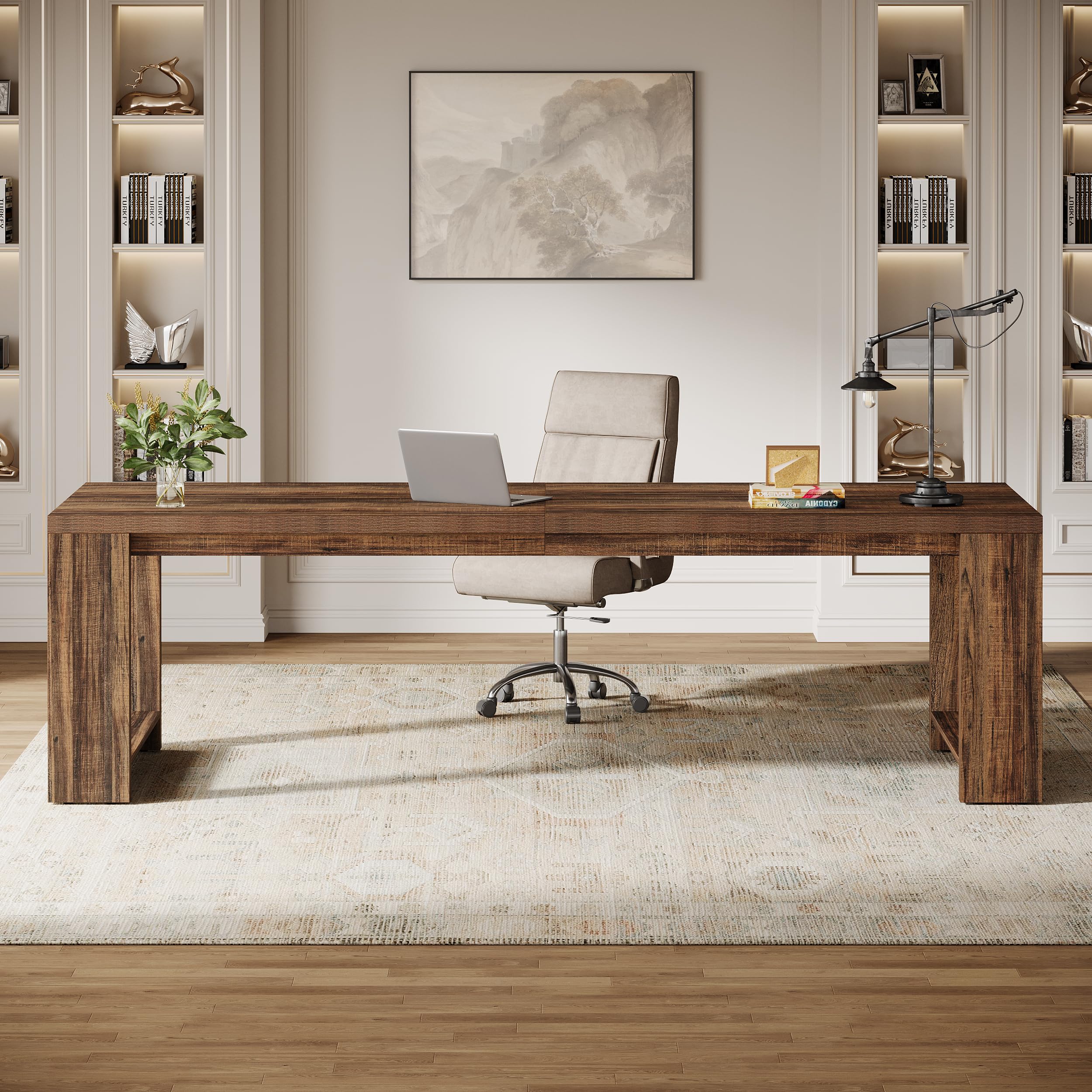 Two-Person Executive Desk 86.6" Rustic Brown