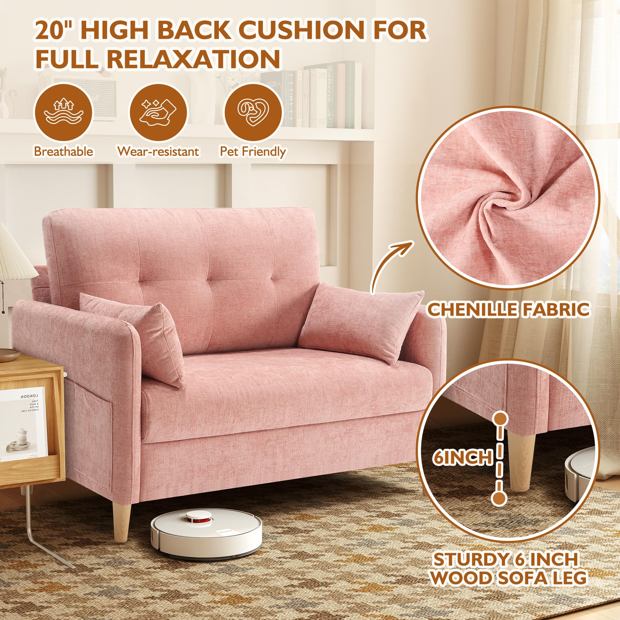 Pink Chenille Loveseat Sofa