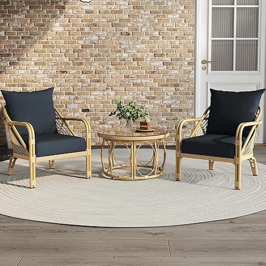 3-Piece Patio Bistro Set with Cushions and Coffee Table