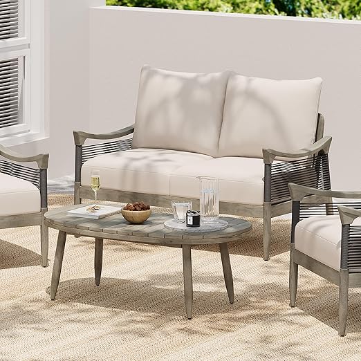 2 Piece Acacia Wood Patio Conversation Set with Loveseat
