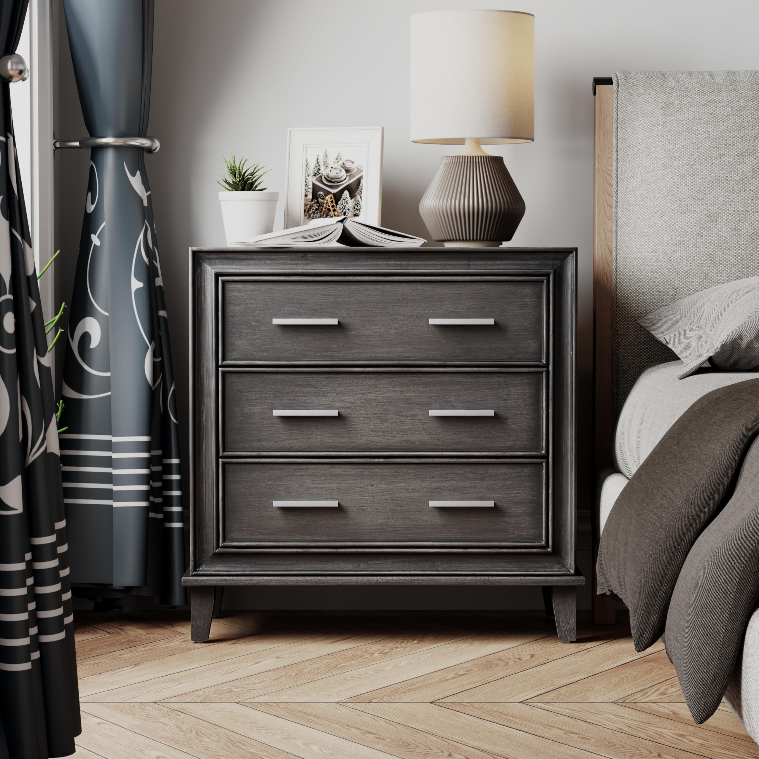 3-Drawer Nightstand with Metal Handles