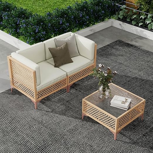 7-Piece Wicker Outdoor Sectional Sofa Set with Glass Coffee Table