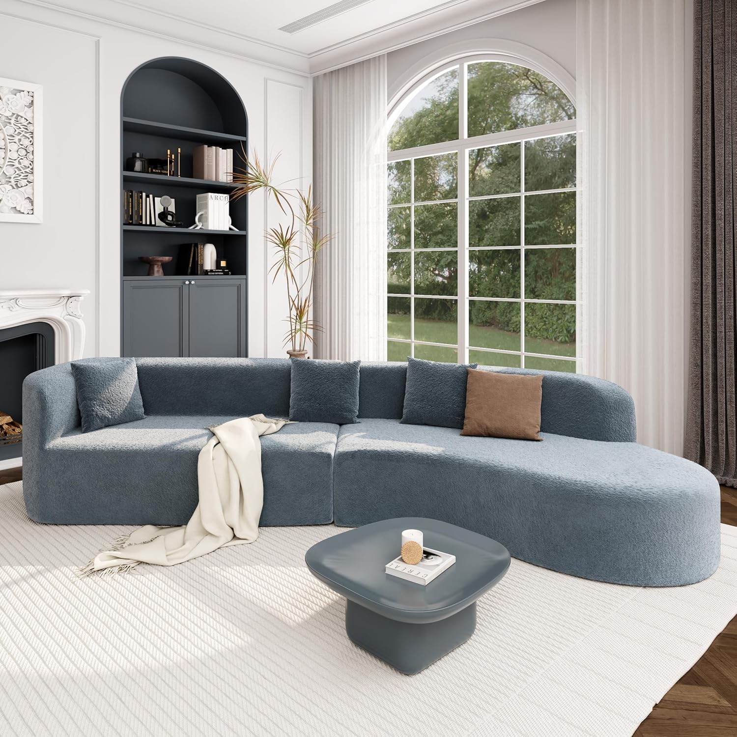 Large 2-Piece Curved Chenille Sectional Sofa with Pillows