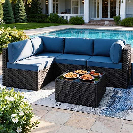 5-Piece Patio Conversation Set with Sectional Sofa and Coffee Table