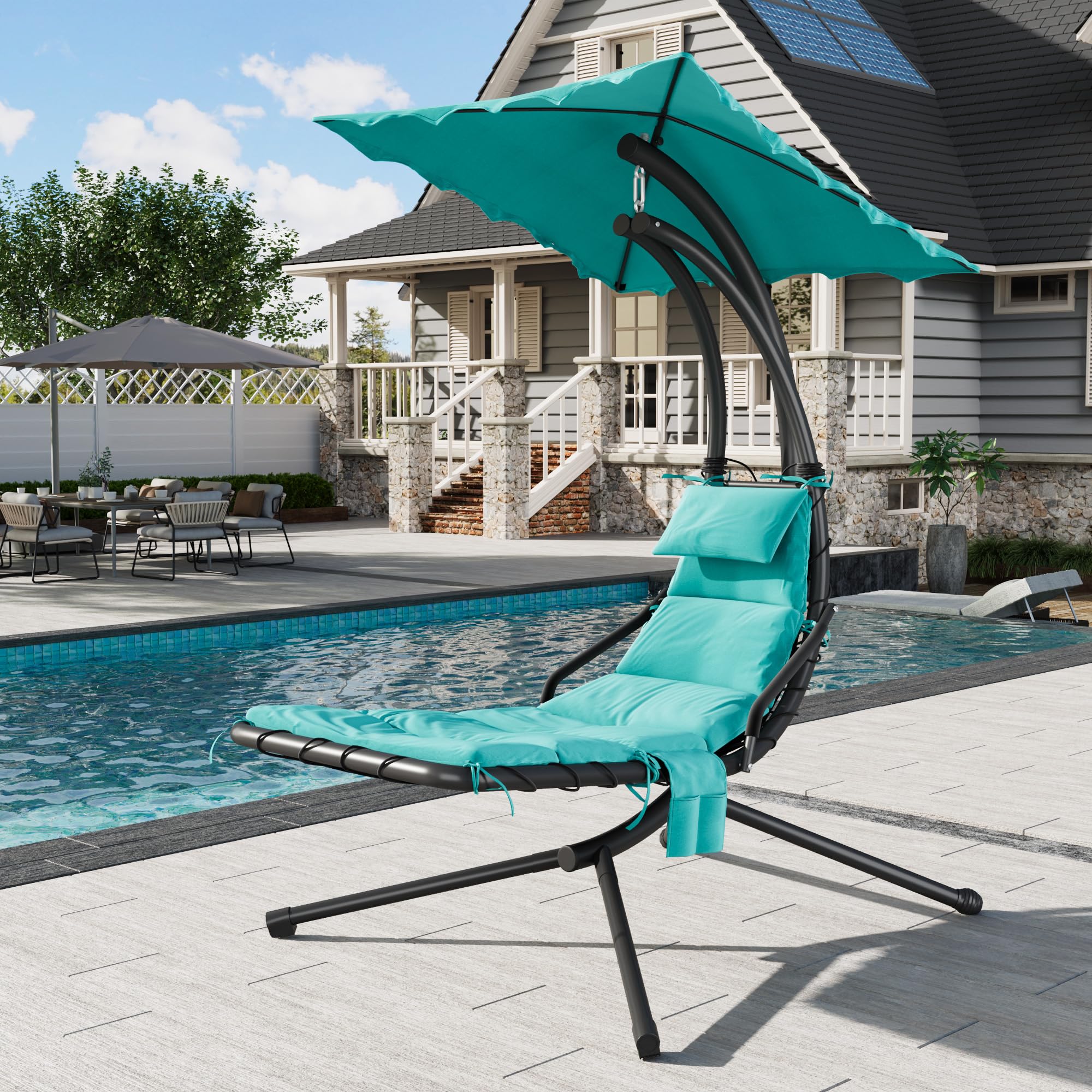 Hanging Chaise Lounge Swing Chair with Umbrella