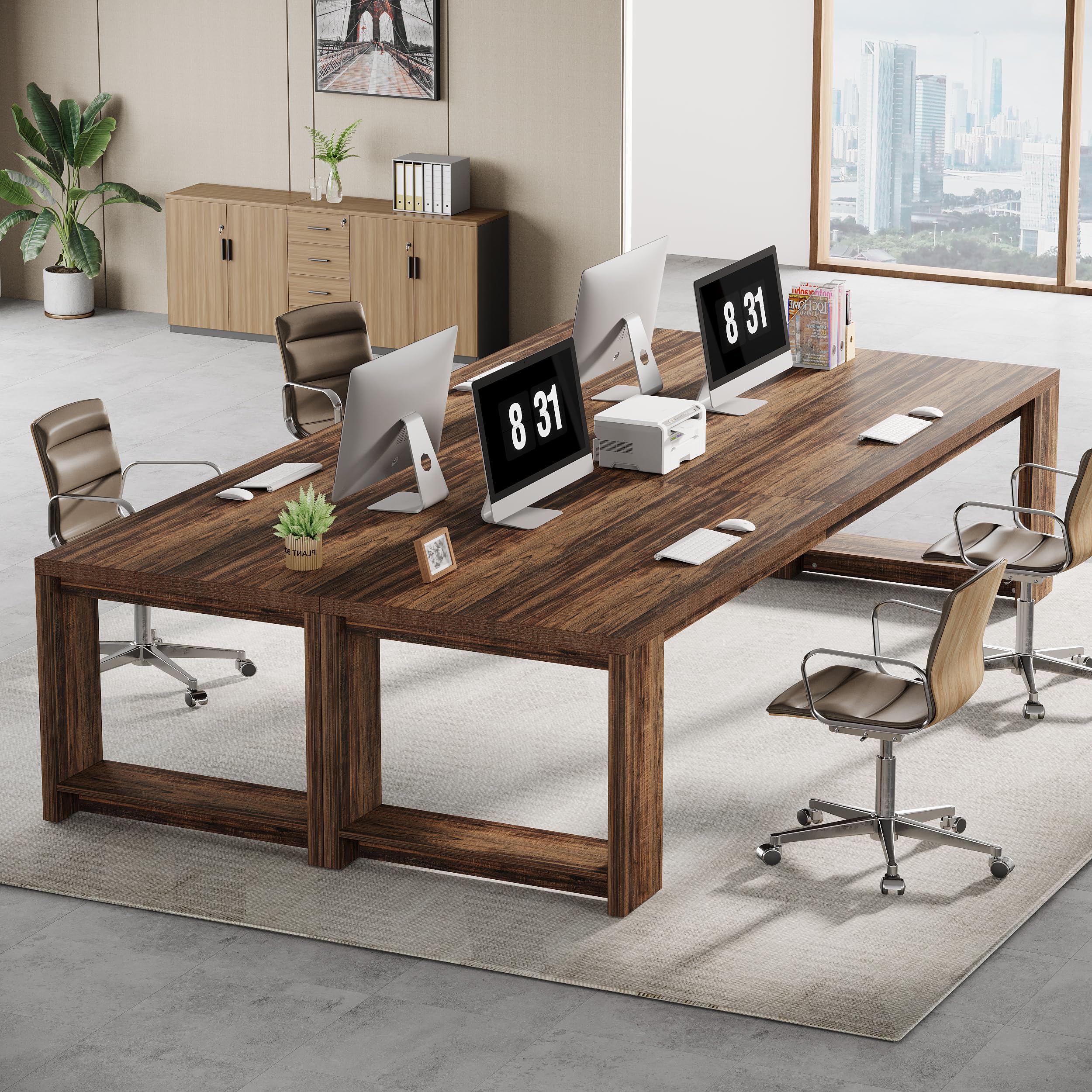 Two-Person Executive Desk 86.6" Rustic Brown