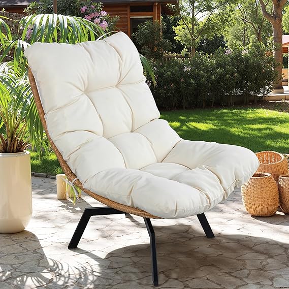 Swivel Wicker Chair with Cushion - Oversized Patio Lounge Chair
